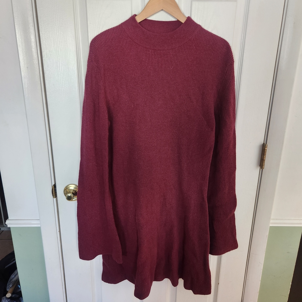 Nanushka Size S Burgundy Abhaya Ribbed Bell Sleeve Midi Sweater Dress‎ $225 MSRP